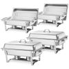 VEVOR Rectangle Chafing Dish, 9 Qt 4 Pack Stainless Steel Chafing Dish, Food Warmer Chafer Complete Set with Hollow Handle, 2 Food Tongs, Lid, Fuel H