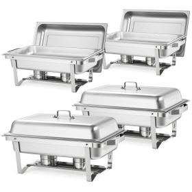 VEVOR Rectangle Chafing Dish, 9 Qt 4 Pack Stainless Steel Chafing Dish, Food Warmer Chafer Complete Set with Hollow Handle, 2 Food Tongs, Lid, Fuel H
