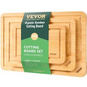 VEVOR Cutting Board, 3 Pieces, Premium Versatile Bamboo Cutting Board with Food-Grade Oil and Juice Groove,Sturdy & Durable Chopping Board with Built