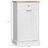 Kitchen Tilt Out Trash Bin Cabinet, White, Free Standing Recycling Can Holder with Drawer