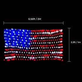 1PC American Flag Net Light; Outdoor Waterproof Mesh Lights; LED String Light; Multicolor Lights For Garden Wedding Backdrop Party Wall Decor ; Indep
