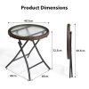 Outdoor Side Table, Round Rattan Patio Side Table, Small Foldable Wicker Table with Tempered Glass Table Top for Lawn Garden Balcony Porch Deck Pool,