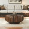 Round Solid Wood Carved Coffee Table with Elegant Sculptural Design