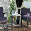 18" Wicker Outdoor Coffee Table, PE Rattan Patio Side Table with 2-Tier Storage, Composite Wood Top, Mixed Gray