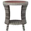 18" Wicker Outdoor Coffee Table, PE Rattan Patio Side Table with 2-Tier Storage, Composite Wood Top, Mixed Gray