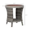 18" Wicker Outdoor Coffee Table, PE Rattan Patio Side Table with 2-Tier Storage, Composite Wood Top, Mixed Gray