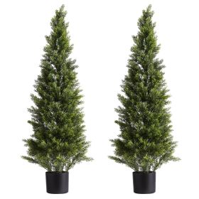 VEVOR Artificial Topiary Cedar Trees, 48 inch 2 Set Faux Pine Shrubs Plants, Fake Silk Tree Look Real, Easy Assembly for Decor Front Porch Outdoor Pa