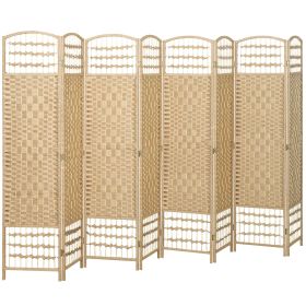 8 Panel Folding Room Divider Portable Privacy Screen Wave Fiber Room Partition for Home Office Natural