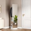 360° Rotating 66"x14" Multifunctional Full Length Mirror with Hook Storage Rack Coat Rack with Mirror Solid Wood Floor Mirror Bedroom Living Room Clo