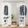 360° Rotating 66"x14" Multifunctional Full Length Mirror with Hook Storage Rack Coat Rack with Mirror Solid Wood Floor Mirror Bedroom Living Room Clo