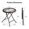 Outdoor Side Table, Round Rattan Patio Side Table, Small Foldable Wicker Table with Tempered Glass Table Top for Lawn Garden Balcony Porch Deck Pool,
