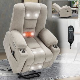 Power Lift Recliner Chair with Massage and Heat for Elderly, Overstuffed Wide Recliners, Heavy Duty Motion Mechanism with USB and Type C Ports, 2 Ste