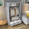 Portable Clothes Closet Rolling Door Wardrobe with Hanging Rack Non-Woven Fabric Storage Organizer with Three Drawer Boxes No-Tool Assembly - 67in*35