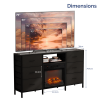Black Embossed Fireplace TV Stand with 18 Inch Insert & 6 Fabric Drawers, RGB Lights, Industrial Iron-Wood Design Media Console, 58 x 11.8 x 31.3 Inc