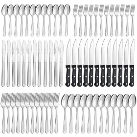 72 Pieces Silverware Set with Steak Knives, Stainless Steel Pattern Design Cutlery Set for 12, Flatware Set Mirror Polished, Tableware Set for Home K
