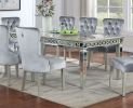 Silver Dining Table w Leaf Mirror Accent Design Contemporary 1pc Glam Table Dining Room Furniture