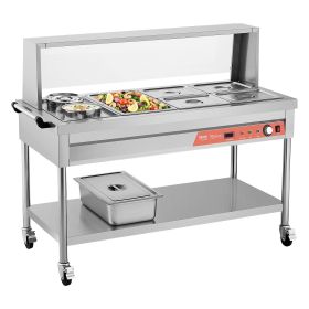 VEVOR Commercial Food Warmer, 5 Pans + 2 Pots Electric Steam Table, 1800W Professional Buffet Catering Food Warmer with Shield Undershelf Wheels, Sta