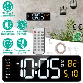 15.7in LED Digital Wall Clock with Remote Control 10 Level Brightness 3 Alarm Settings 12/24Hr Format Timing Countdown Temperature Calendar Display D