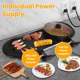 2 in 1 Electric Hot Pot with BBQ Grill Cooker 2200W Smokeless Non-Stick Korean BBQ Grill Shabu Shabu Hot Pot with Independent Temperature Control 5 G