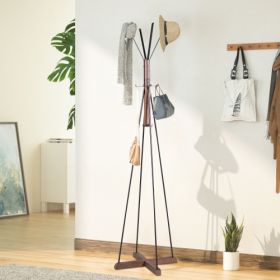 Freestanding Wooden Coat Rack with 8 Hooks Natural Wood Grain Finish Durable and Stable Entryway Organizer Stand for Clothes Hats Bags Cross Base Des