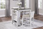 Transitional Design White and Gray Finish 3-piece Pack Counter Height Set Table w Display Shelf USB ports and 2x Counter Height Chairs Fabric Upholst