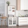 72" Kitchen Pantry Cabinet Storage, Freestanding Storage Cabinet with Hutch, Countertop, Glass Doors and Adjustable Shelves, White