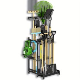 Heavy Duty Garden Tool Organizer Rack with Hooks – Metal Yard Storage Stand for Long-Handled Tools Brooms Shovels Rakes – Durable Outdoor Tool Holder