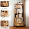 5 Tier Rotating Bookshelf, 360° Display Round Spinning Bookshelf with Wheels, Space-Saving, Small Space Rotating Bookshelf Tower for Bedroom, Living
