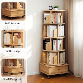 5 Tier Rotating Bookshelf, 360° Display Round Spinning Bookshelf with Wheels, Space-Saving, Small Space Rotating Bookshelf Tower for Bedroom, Living