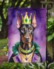 Doberman Pinscher King of Mardi Gras Garden Flag Mailbox Flag Decorative Yard Flag Banner Outside Patio Artwork Yard Flower Beds, Garden Size, Multic