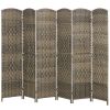 Folding Room Divider Screen 6 Panel 6' Tall Privacy Screen Freestanding Wood Partition for Home Office, Dark Rustic Oak