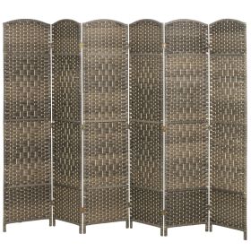 Folding Room Divider Screen 6 Panel 6' Tall Privacy Screen Freestanding Wood Partition for Home Office, Dark Rustic Oak