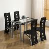 [Same Code: D0102H26NXU] 5 Pieces Dining Table Set for 4, Kitchen Room Tempered Glass Dining Table, 4 Chairs, Black, Table legs are silvery