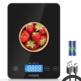 KOIOS Food Scale, 33lb/15kg Digital Kitchen Scale Grams and Ounces for Cooking Baking, 1g/0.1oz Precise Graduation, Type-C Charging, Tare Function, A
