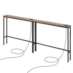 VEVOR Narrow Console Table, 2 Pack Behind Couch Table with Power Outlets, 1-Tier Long Entryway Table, Narrow Sofa Table with Metal Frame and Charge S
