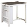 Transitional Design White and Gray Finish 3-piece Pack Counter Height Set Table w Display Shelf USB ports and 2x Counter Height Chairs Fabric Upholst