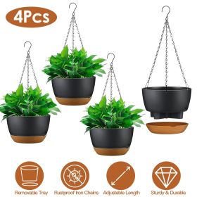 4Pcs 9.64In Diameter Hanging Planter with Drainage Holes Removable Self-Watering Tray Plastic Hanging Flower Plant Pots For Indoor Outdoor Herb Ivy F
