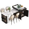 K&K 82.6" Fluted Kitchen Island with Extendable Dining Table for 4-6, Island Table for Kitchen with Power Outlet, Kitchen Table with Double-Side Stor