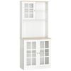 72" Kitchen Pantry Cabinet Storage, Freestanding Storage Cabinet with Hutch, Countertop, Glass Doors and Adjustable Shelves, White