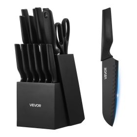 VEVOR Kitchen Knife Set with Block and Sharpener, 15 Piece German High Carbon Stainless Steel Knife Set, Kitchen Cutlery with PP Ergonomic Handle, Sh