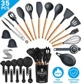 35Pcs Kitchen Cooking Utensils Set Spatula Set Baking Utensil Set Kitchen Accessories Necessities with Holder Egg Whisk Separator Tong Turner Spoons