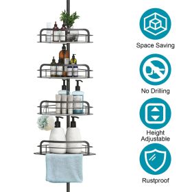 Space-Saving Floor-to-Ceiling Corner Shower Caddy with 4 Adjustable Shelves and Towel Bar - Rustproof Carbon Steel, No-Drill Easy Installation, Ideal