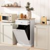 Kitchen Tilt Out Trash Bin Cabinet, White, Free Standing Recycling Can Holder with Drawer