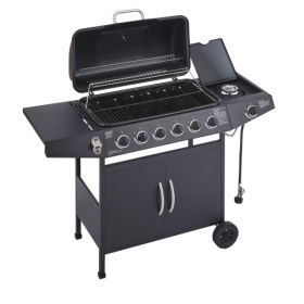 6 Burner BBQ Propane Gas Grill with Side Burner 59000 BTU Output Stainless Steel Barbecue Grill with Enamel-Coated Grates and Side Tables for Outdoor (Option: defaulttitle)