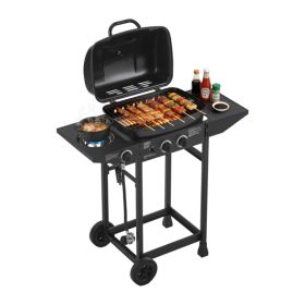 2 Burner BBQ Propane Gas Grill with Side Burner 24000 BTU Output Stainless Steel Barbecue Grill with Enameled Grates and Side Tables for Outdoor Cook (Option: defaulttitle)