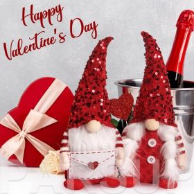Valentine's Day Gnomes Gifts, Cute Box Raffia Inside, 2 Pcs Handmade Plush Swedish Elf Gnome with Heart Balloon Farmhouse Ornament Centerpiece Decora (Option: Red)